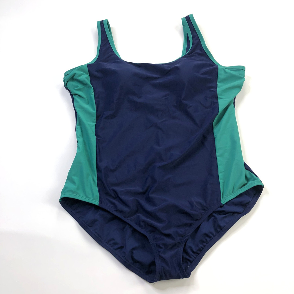 Lands End NEW Plus XXL One Piece Swimsuit Bathing Suit Tummy Control Blue Green